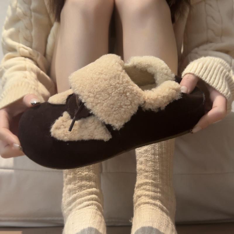 Retro velvet warm fluffy Birkenstocks women's outer wear new winter lamb wool cotton shoes platform shoes