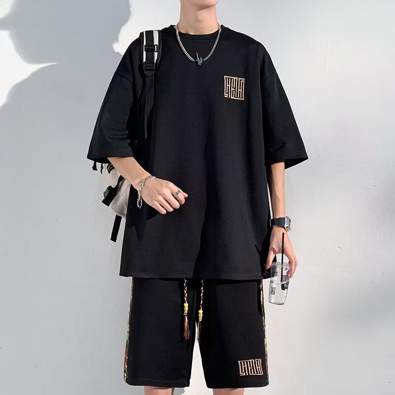 

Мужской быстросохнущий спортивный комплект в китайском стиле из ледяного шелка: Футболка с коротким рукавом и дышащие шорты 5XL