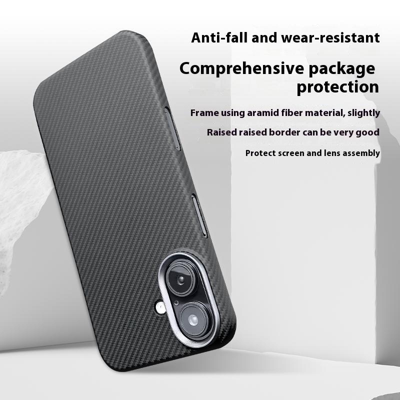 For iPhone 16 Plus Case 600D Fine Texture Aramid Fiber Phone Cover with Metal Lens Frame