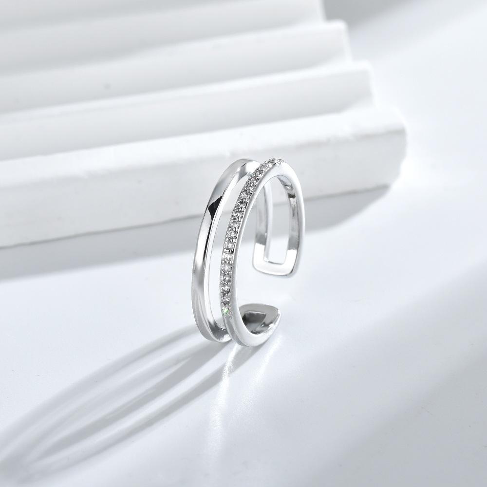 

Европейско-американское модное кольцо, женский нишевый дизайн, простые двухслойные разомкнутые кольца Adjustable opening белый