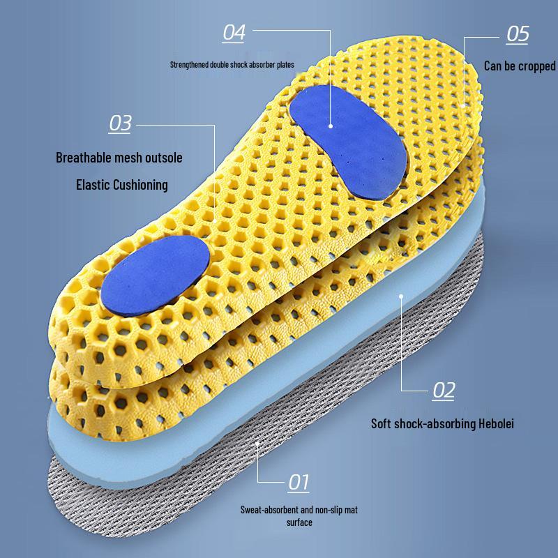 Cuttable Shock-Absorbing Insole for Men and Women, Breathable and Sweat-Absorbing, Deodorant Honeycomb Comfort, Height Booster for Summer