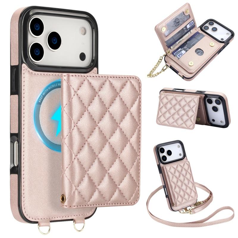 For iPhone 18 Pro Max 17 Air 17E 16E 16 Plus 15 14 13 12 11 Magnetic Leather Wallet Card Phone Case Crossbody Lanyard Flip Cover