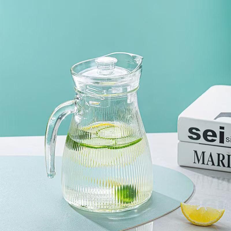 Vertical Stripe Glass Cold Water Pitcher & Cup Set