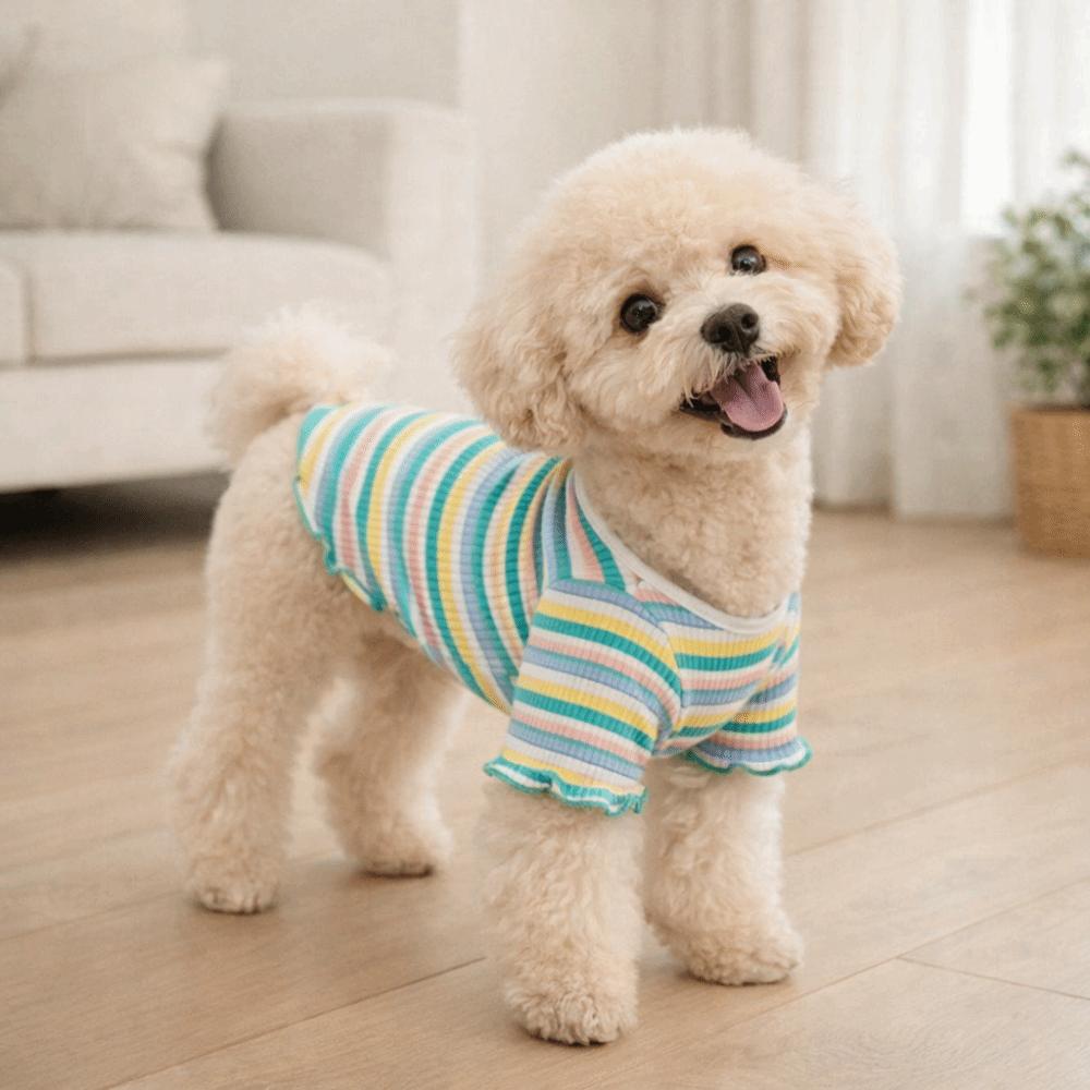 Rainbow Pet Long Sleeve Shirt Striped Design Two Legged Puppy Vest  Autumn Winter Season