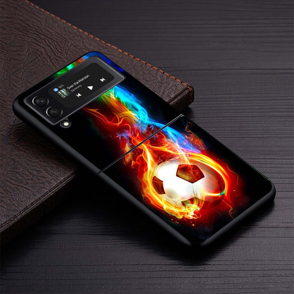 Football Soccer Ball Design Phone Case For Samsung Galaxy Z Flip3 Flip4 Flip5 Flip6 Flip7 For Z Flip 7 6 5 4 3 5G Hard Folding C
