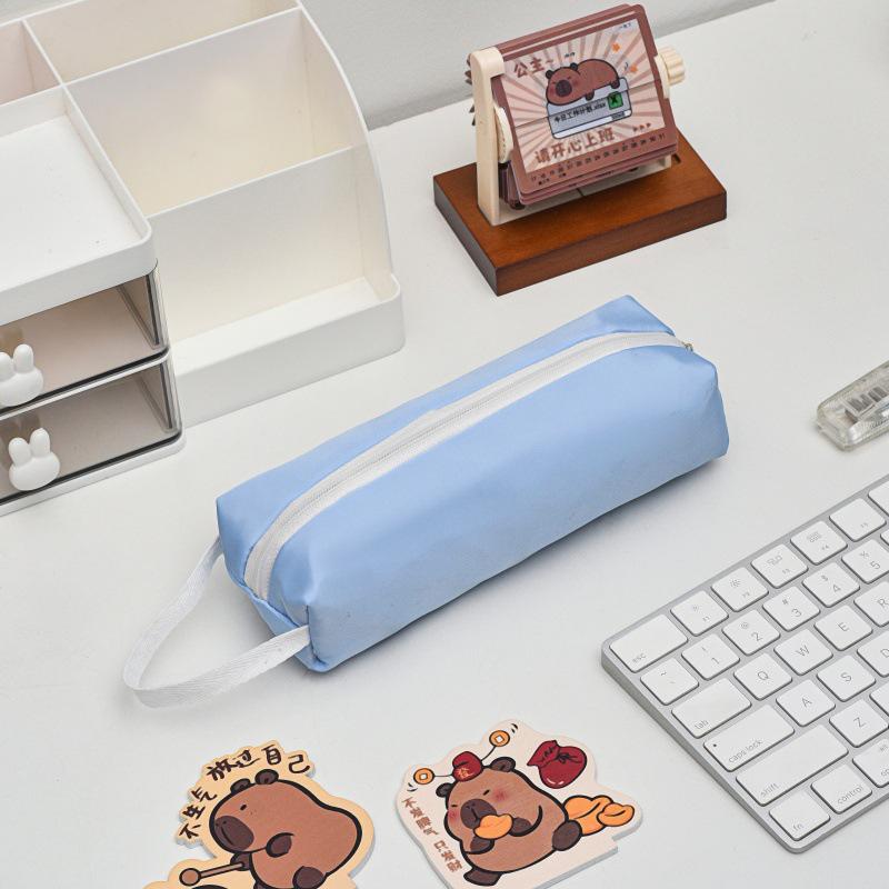 Japanese High-Value Cream Pencil Case: Large Capacity Fresh Stationery Bag синий