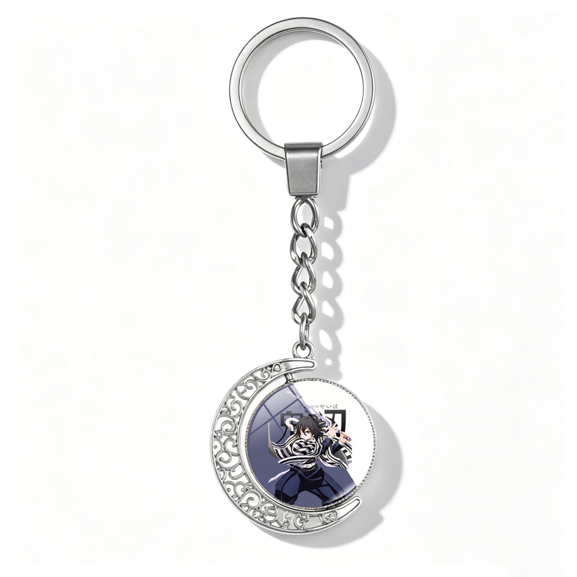 Demon Slayer Rotating Moon Keychain: Tanjiro & Inosuke Anime Characters