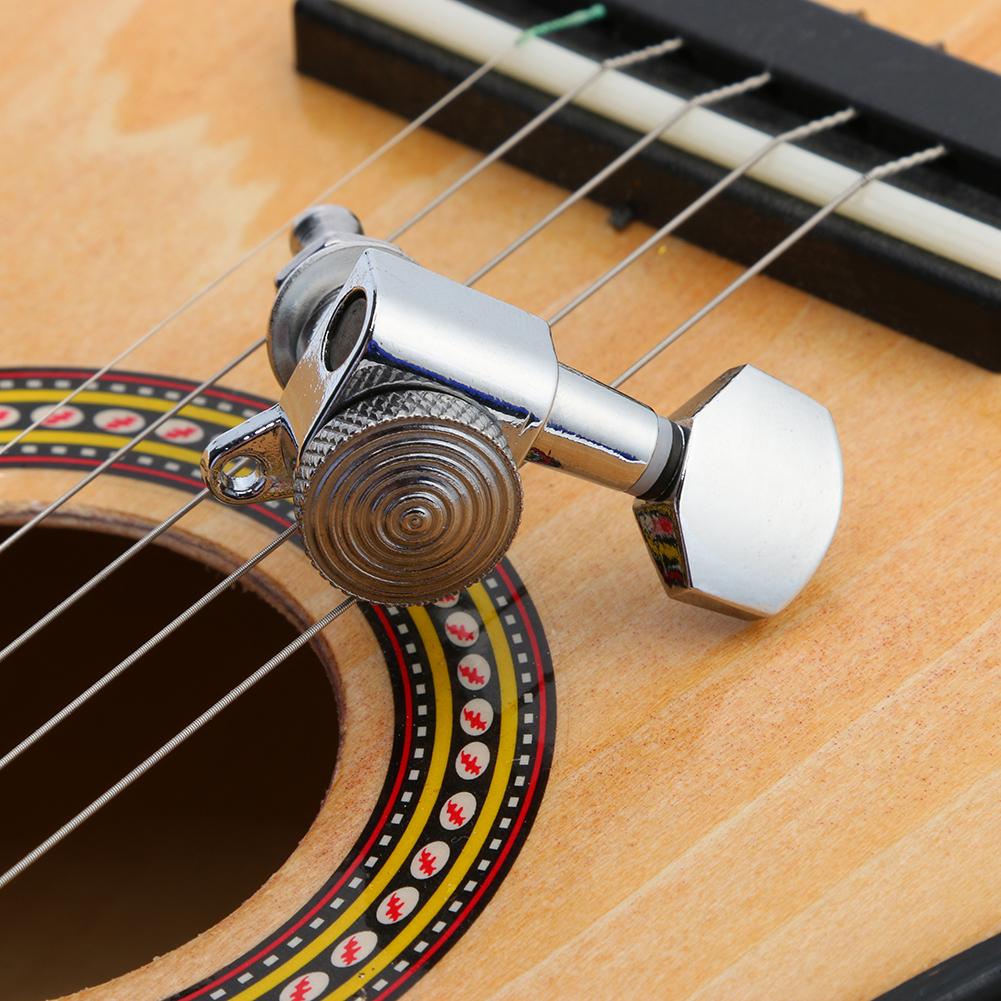 Gold/Silver Tuning Pegs Keys Machine Heads Tuners 6R Inline Guitar String Knob with Locked-string Heads Tuners for Wooden Guitar