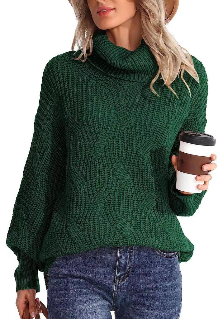 Women's High Neck Cable Knit Pullover Sweater - 2024 Autumn/Winter Collection