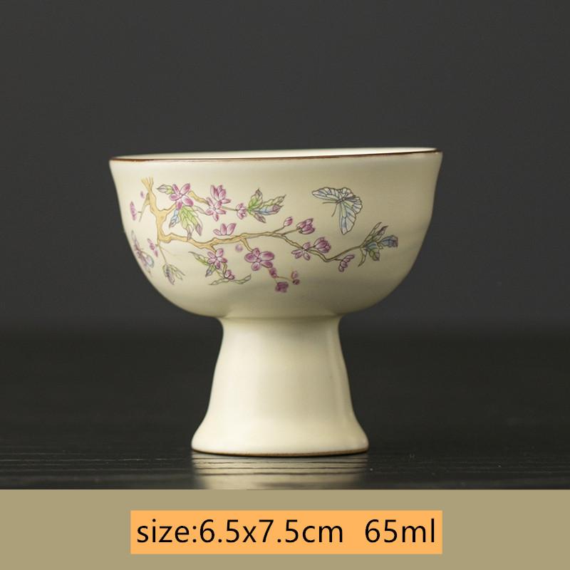 1 Pc Chinese Retro Ru Kiln Tea Cup Hand-painted Flowers Ceramic Teacup Handmade Personal Tea Bowl Household Portable Tea Set