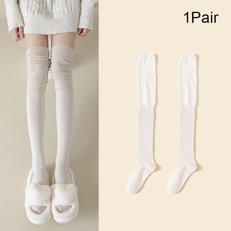 Women Thin Washable Solid Casual Long Stacked Vintage Knee-High Socks Fashion High Elasticity Outdoor Polyester Stockings 1 Pair