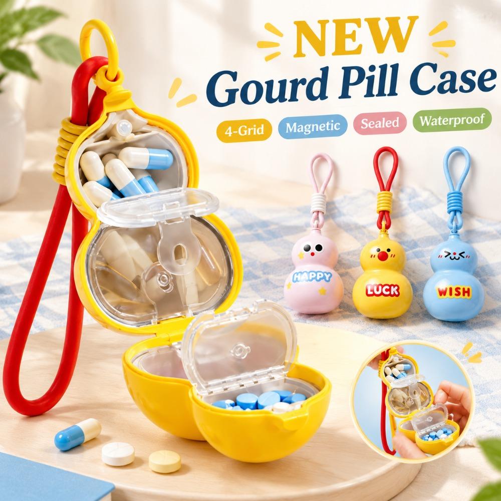 Sealed Portable Medicine Box 4-grid Mini Pill Organizer New Gourd Pill Case Daily Carry