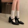 Tacchi Alti Stile Francese Nuovi Vintage Cinturino Singolo Punta Appuntita Donna Autunno Inverno Nero Tacco Spesso Abbinare Gonne Piccola Pelle