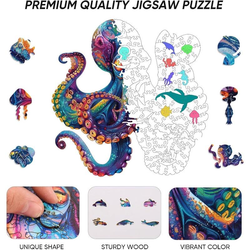 Qiuenisray Wooden Puzzles For Adults Octopus Ocean Jigsaw Puzzles 200 Pieces Home Wall Decor Creative Gift For Family Game Toy