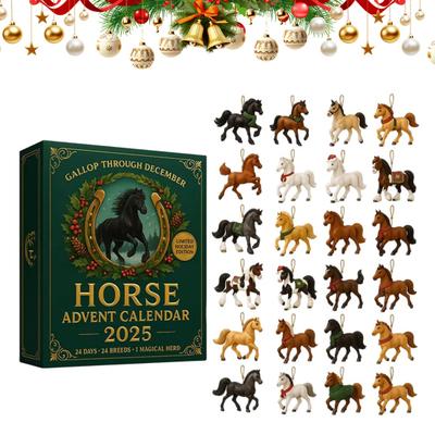 Horse Advent Calendar 2025 24 Days Christmas Countdown Calendar with 24 2D/3D Horse Ornaments Holiday Gift for Horse Lovers Collectors