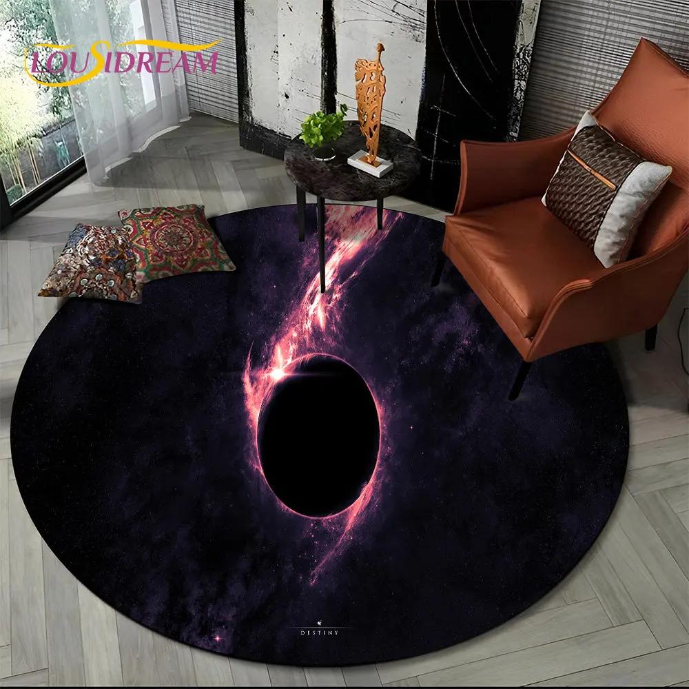 Earth Space Fixed Stars Galaxy Round Area Rug,Carpet for Living Room Children's Bedroom Sofa Playroom Decor,Non-slip Floor Mat