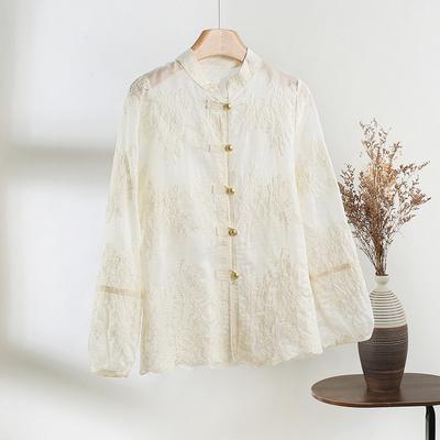 Embroidered Stand-up Collar Long-sleeved Shirt Loose New Shirt High-end Temperament Top