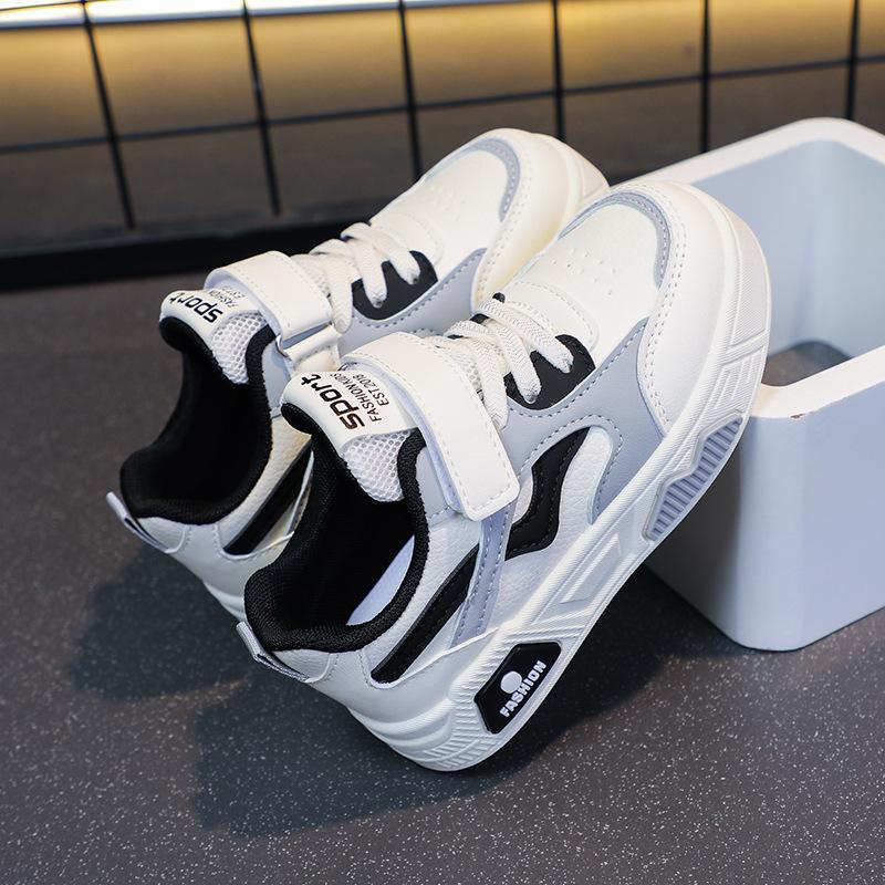 2025 Autumn New Children's Leather Sneakers Academy Style Boys Middle Children's Little White Shoes Girls' Casual Shoes