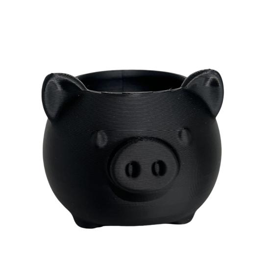 3D Printed Cute Pig Planter Shaped Cactus Flower Cartoon Animal Pot with Drainage Hole for Home чёрный
