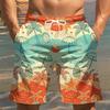 Men's fashionable printed beach shorts, 3D printed beach pattern, - casual polyester fiber drawstring waist