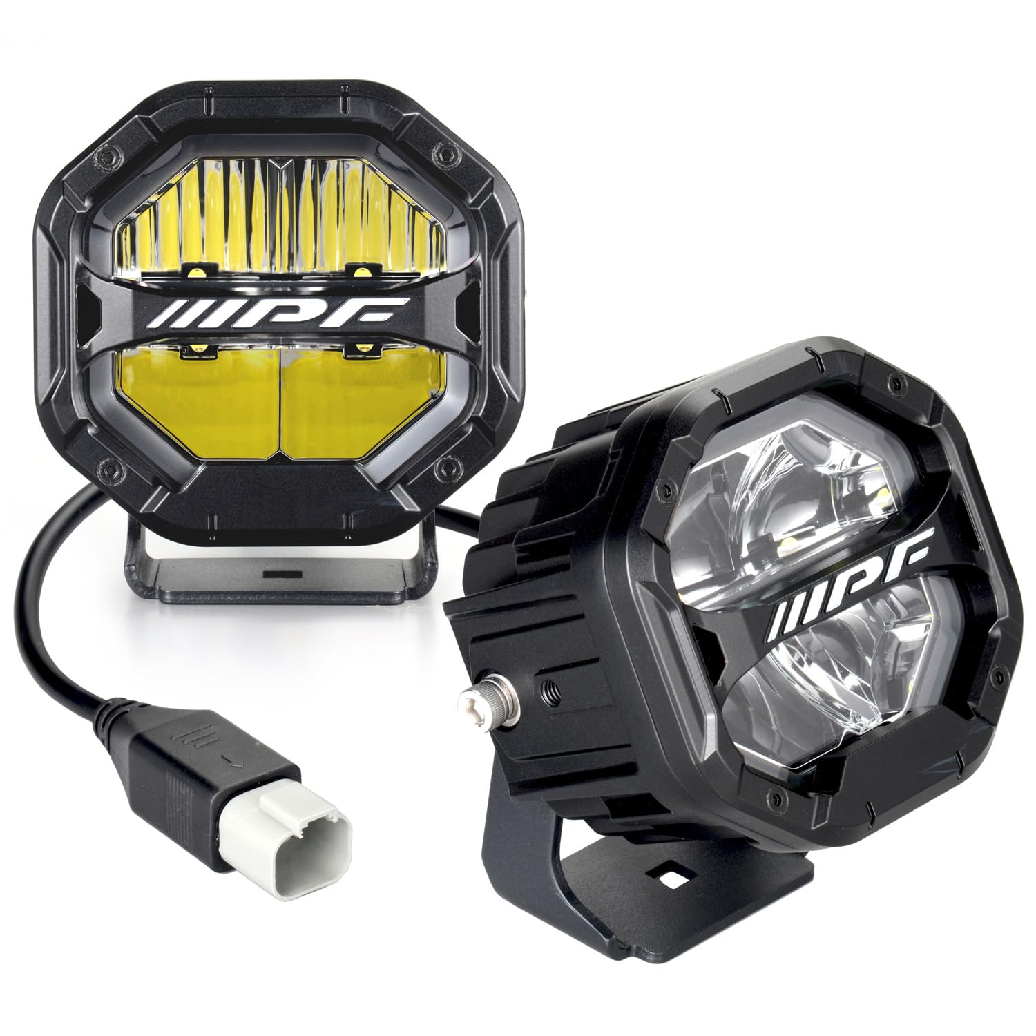 

IPF S-880ML LED Fog Lamps 4-inch Square Octagon 4800lm 6500K White 12V Set of 2 Spot Driving Waterproof Compact Hybrid Beam Marker White Amber