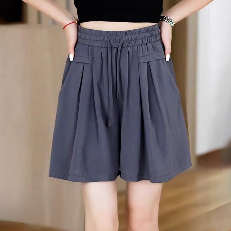 Silk Elastic Waist Wide-Leg Shorts Summer High Waist Drape Korean Casual Loose Soft Women's Shorts