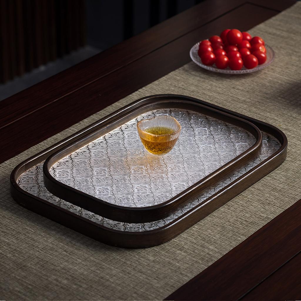 Bamboo Crystal Tray - Bathroom Decor Organizer for Counter - Modern Home Decor Organization Set for Soap Dispenser Candle