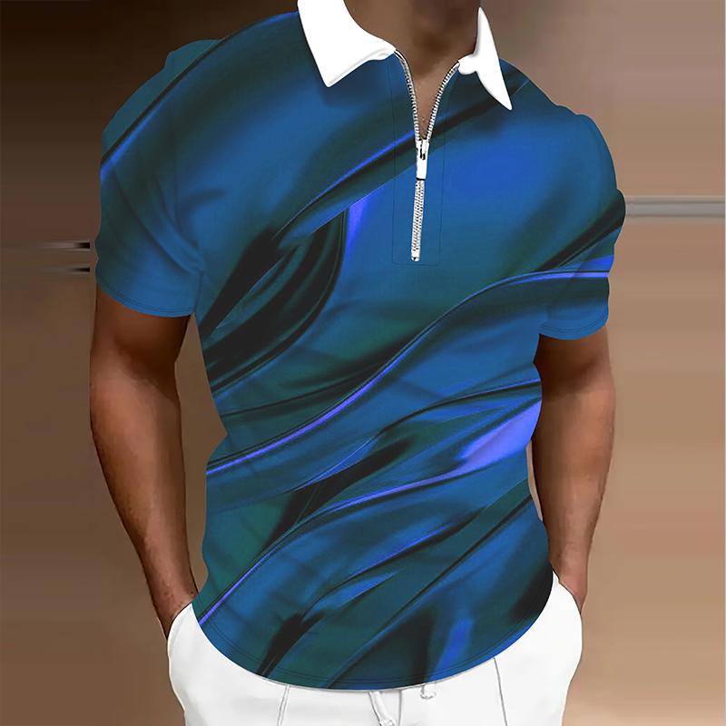 

Мужская рубашка поло повседневная на молнии с коротким рукавом модная повседневная на молнии летняя весенняя рубашка стандартного кроя с 3D-принтом 8XL синий
