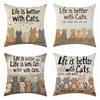 New Cartoon Cute Pet Cat Linen Pillowcase, Festive Decoration, Bay Window Sofa Waist Pillow