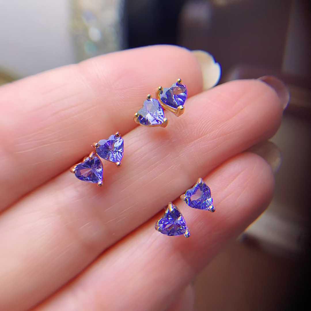 Heart-Shaped Natural Tanzanite Stud Earrings in 925 Sterling Silver - Women s Accessories Gold Plated