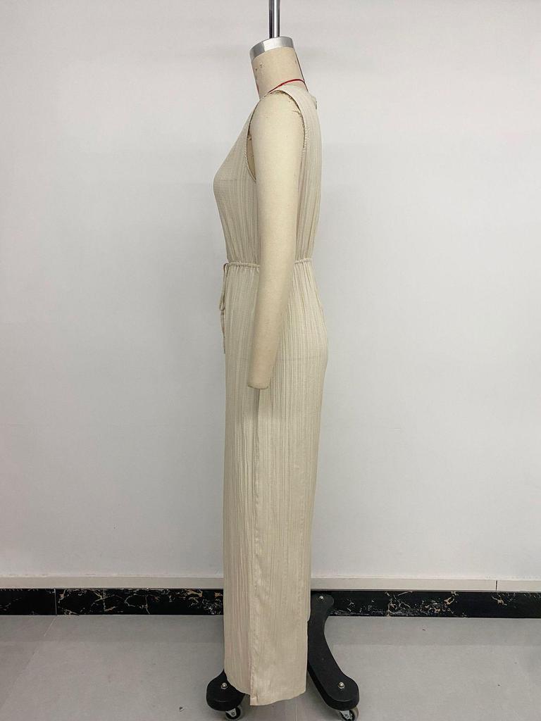2026 Frühling/Sommer V-Ausschnitt Ärmellos Jumpsuit mit hoher Taille - Europäischer & Amerikanischer Resort Lässiger Stil für Damen