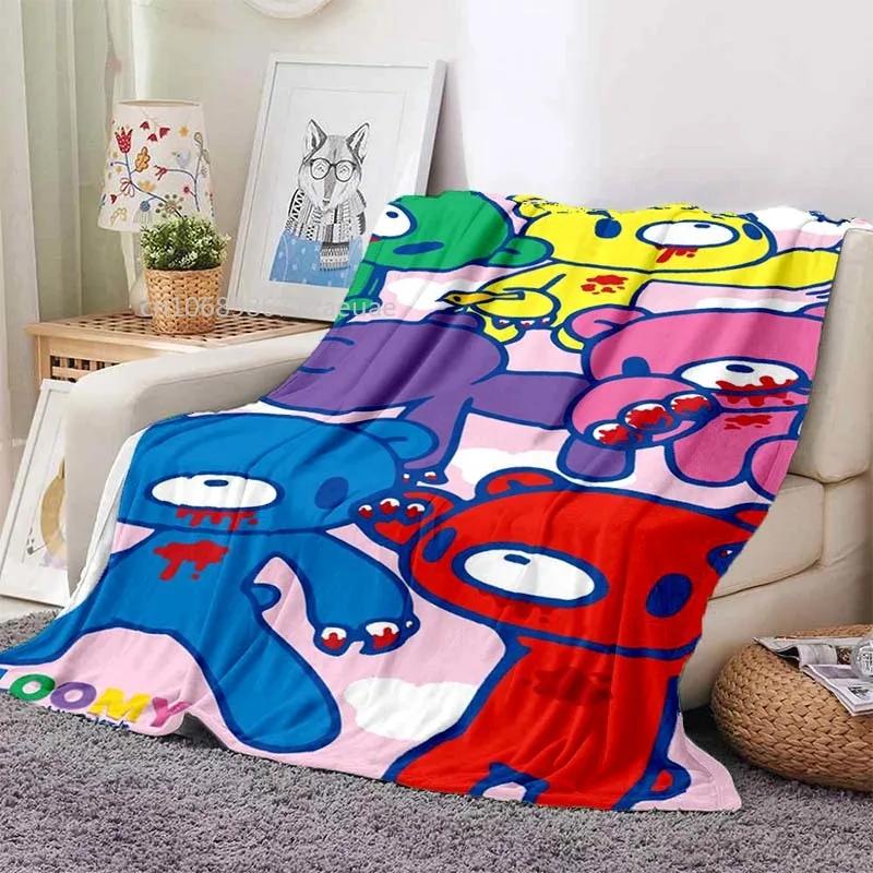 Cartoon Gloomy Bear Printed Blanket for Beds Sofas Warm Soft Flannel Blanket Gift
