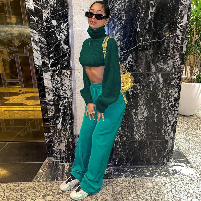 2022 Spring Autumn Fashion O Neck Women's T Shirt Casual Solid Knitted Sweater Sexy Crop Tops Lantern Sleeve Ladies T Shirt Tops