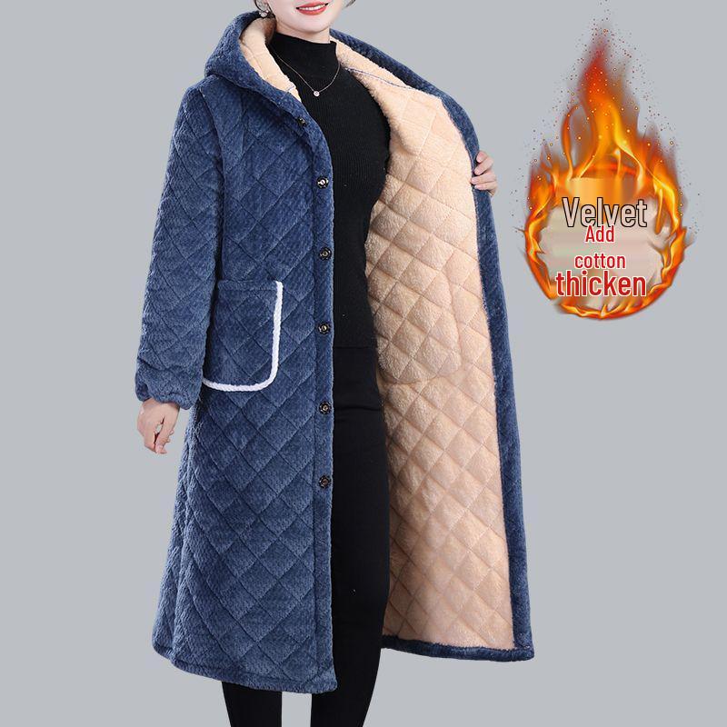 Women's Winter Warm Cotton Coat and Over-the-Knee Casual Robe