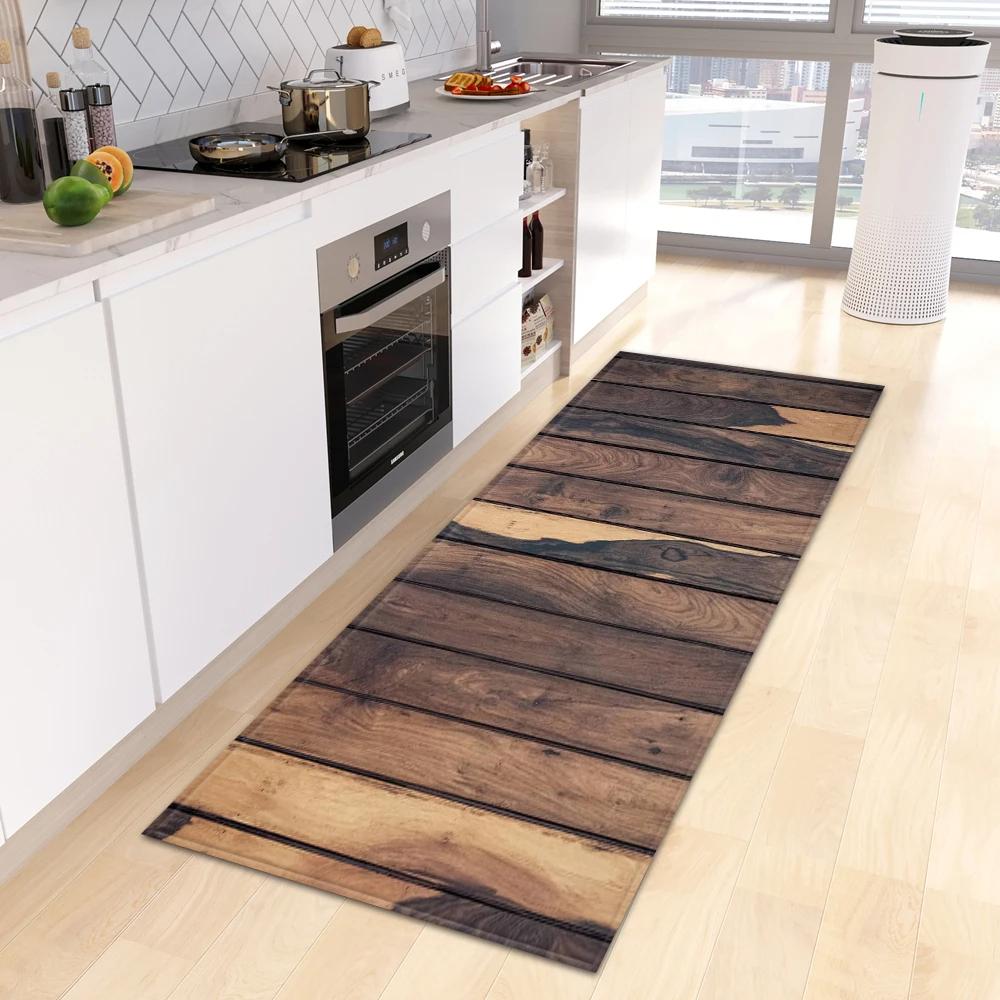 Wood Grain Kitchen Rug Bedroom Entrance Doormat Anti-Slip Living Room Floor Decor Carpet Home Bath Hallway Foot Mat Custom Made