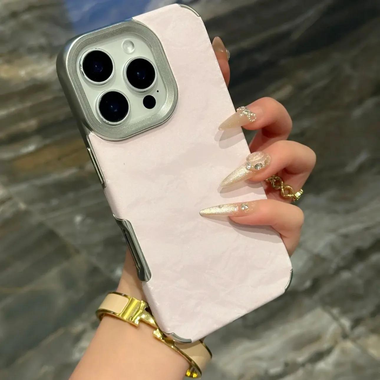 

Роскошные чехлы для телефонов из кожи кортекс для iPhone 11 12 13 14 15 16 Pro Max Plus, мягкие силиконовые противоударные бамперы, чехол For iPhone 14 Plus розовый