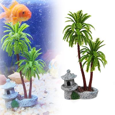 Aquarium Resin Coconut Tree Lantern-Shaped Water Tower Model, DIY Micro Landscape Decoration, Fish Tank Scenery Ornament