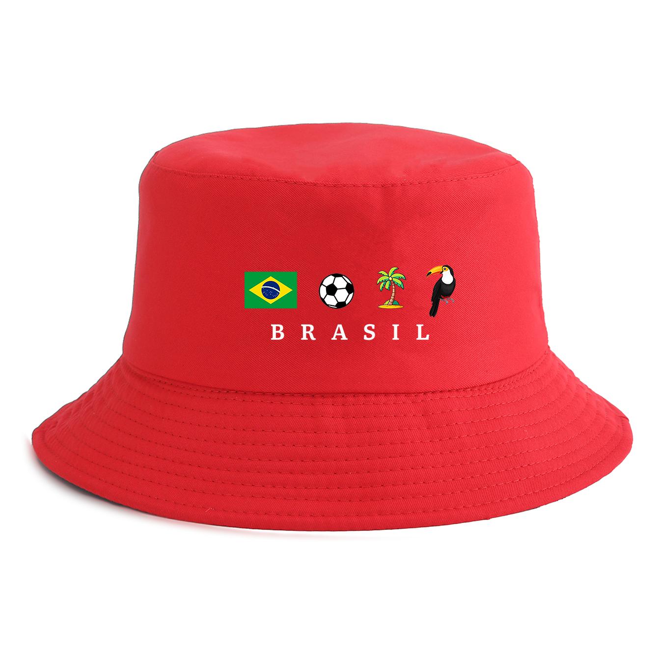 Unisex Brasil Flag Soccer Print Bucket Hat Reversible Retro Fisherman Cap Available in Multiple Retro Colors Outdoor Sun Hat красный