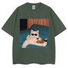 Funny Glasses Cat and Pizza Meme Tshirt Unisex Women Creativity Fashion Kawaii T Shirts Loose Cotton Casual Tees Cat Lovers Gifts
