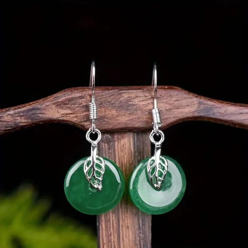 Huitan Temperament Elegant Green Stone Circle Earrings for Women Anniversary Party Noble Lady s Earrings Gift New Trendy Zircon