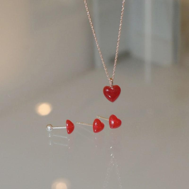 Modernlike Silver 925 Red Heart Earrings
