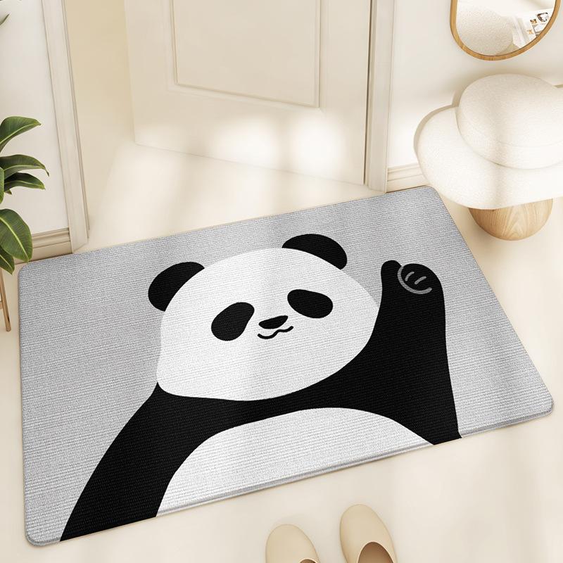 Home Cartoon Panda Entrance Door Wear Resistant Floor Mat Keni Velvet Home Entry Non-slip Dust Carpet