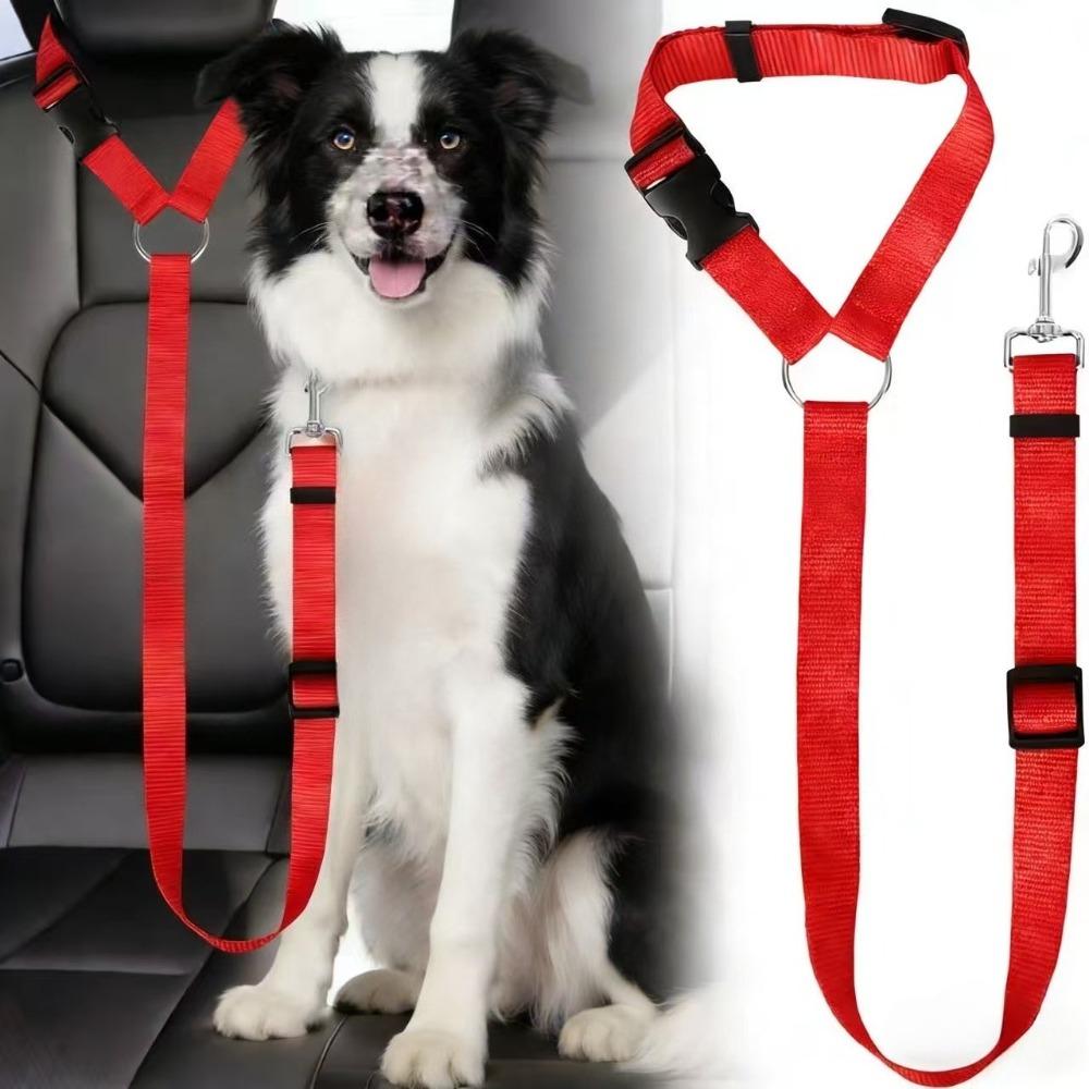Solid Color Adjustable Pet Car Seat Belt Two-in-One Nylon Lead Leash Backseat Safety Harness Collar for Dogs Pet Accessories