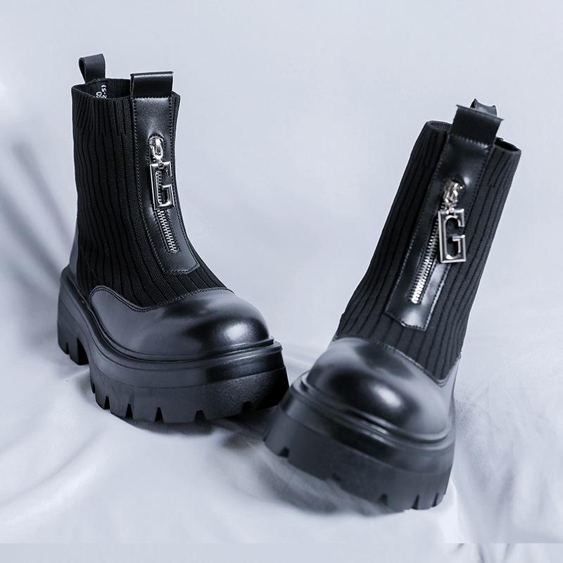 Internet Celebrity Martin Boots Men's 2025 New Small Thick-soled Heightening Short Tube Fashion Socks Boots Tide 8355-R