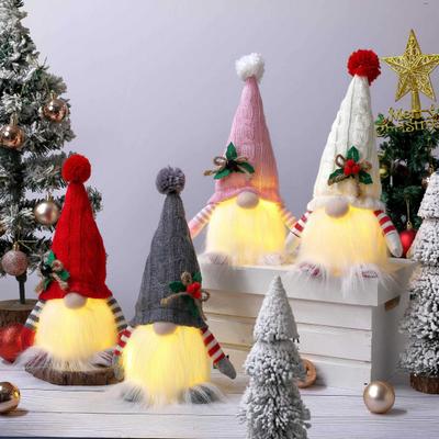 Lighted Christmas Gnome Small Light Up Plush Santa Elf with Knitted Hat Stuffed Swedish Tomte Toy for Winter Tabletop Fireplace Decor