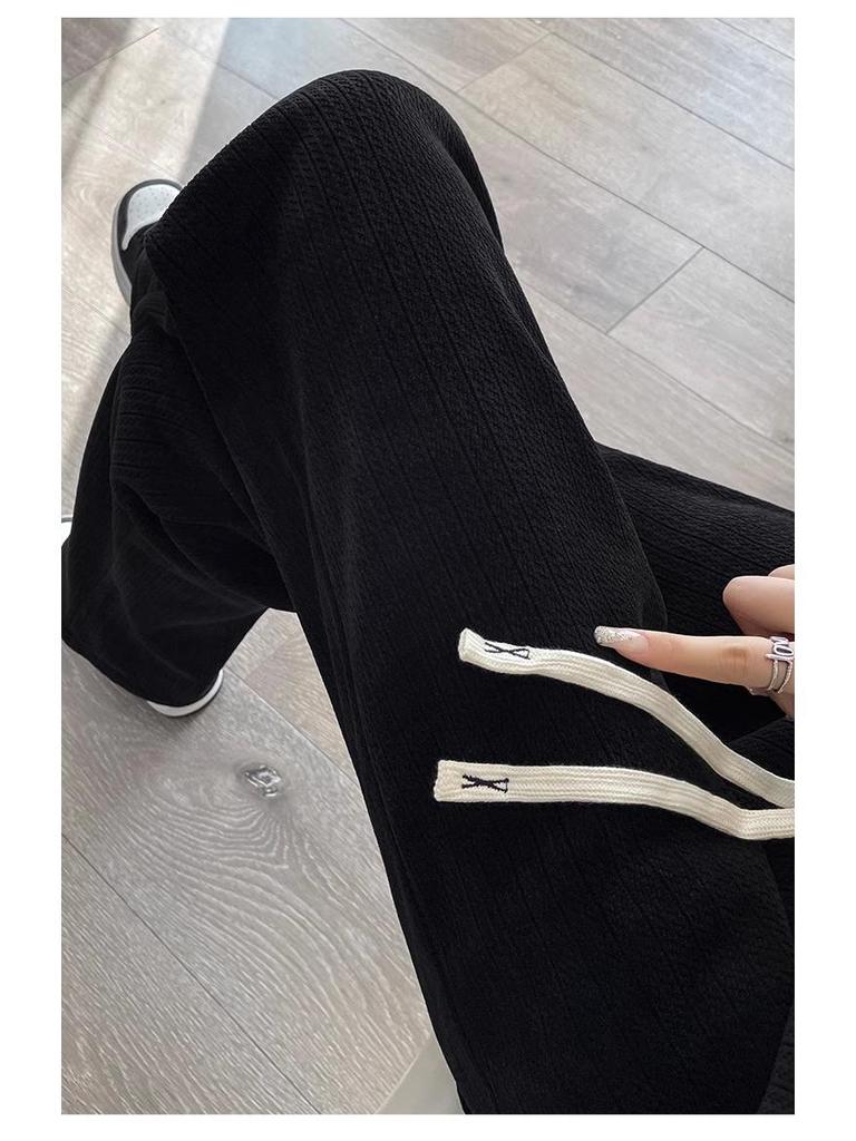 Women's 2024 Chenille Wide-Leg Floor-Length Black Pants - Autumn/Winter Style