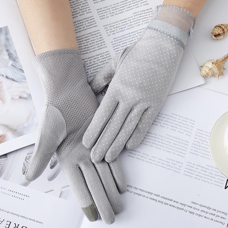 Gants Fins d'Été Antidérapants à Écran Tactile pour Femmes Courts en Coton Pur UV Élastiques Protection Solaire