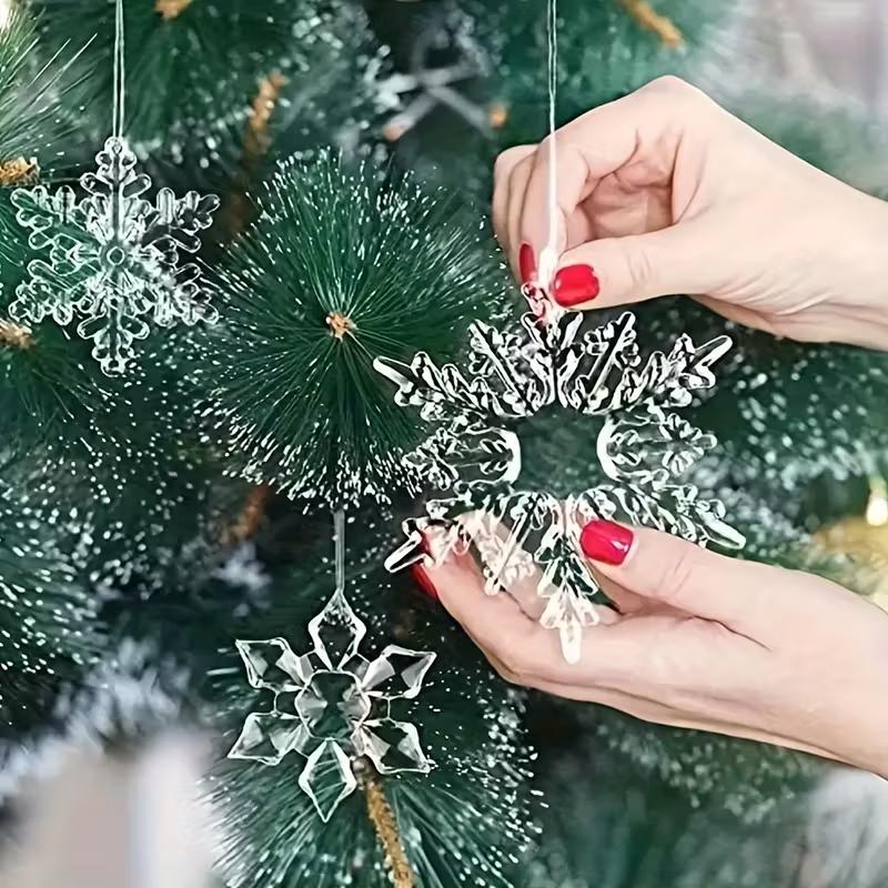 14 Stück Weihnachtsbaumschmuck Acryl Schneeflocke Eiszapfen Tropfen Anhänger 2025 Weihnachtsdekoration für Zuhause Neujahrsgeschenke