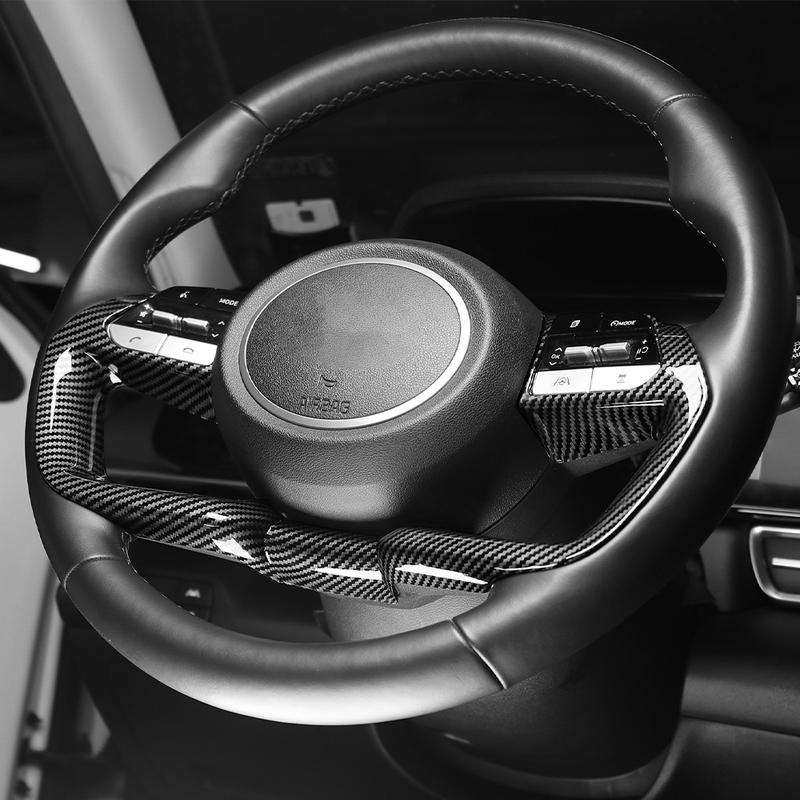 Car Carbon Fiber Steering Handle Frame Cover Interior Steering Wheel Button Panel Sticker For Hyundai Tuscon NX4   2024