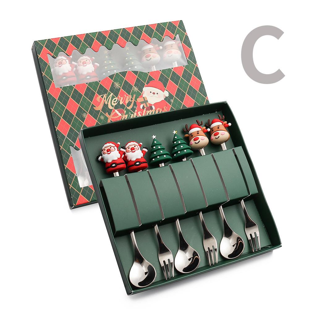 Christmas Spoon Set Cute Coffee Spoon Creative Stirring Spoon Fork Dessert Fork Christmas Gift Box Cutlery 4-Piece